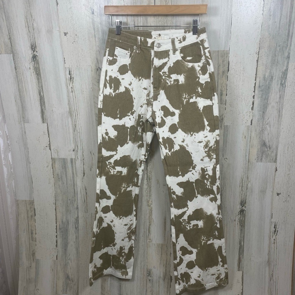 Et‎ Clet High Rise Cow Print Wide Leg Jeans S Brown White Western Cowgirl Rodeo